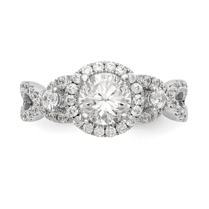 14K White Gold Round Simulated Diamond Halo Engagement Ring