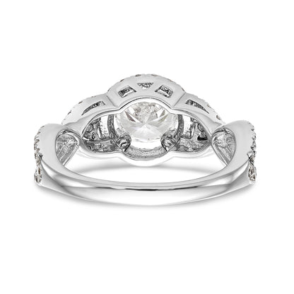 14K White Gold Round Simulated Diamond Halo Engagement Ring