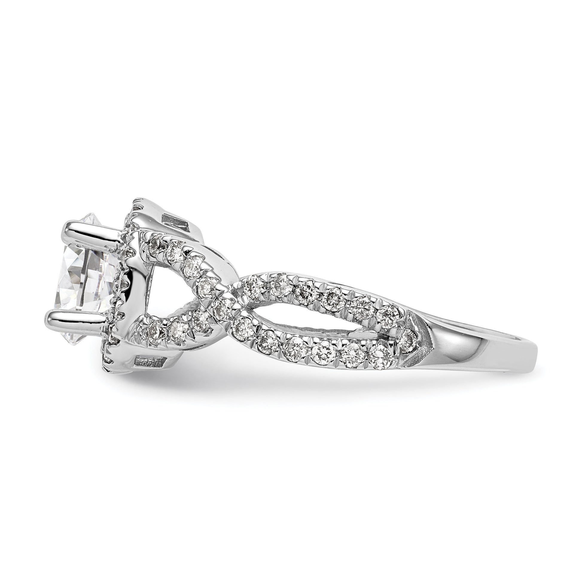 14K White Gold Round Simulated Diamond Halo Engagement Ring