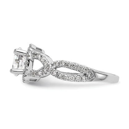 14K White Gold Round Simulated Diamond Halo Engagement Ring