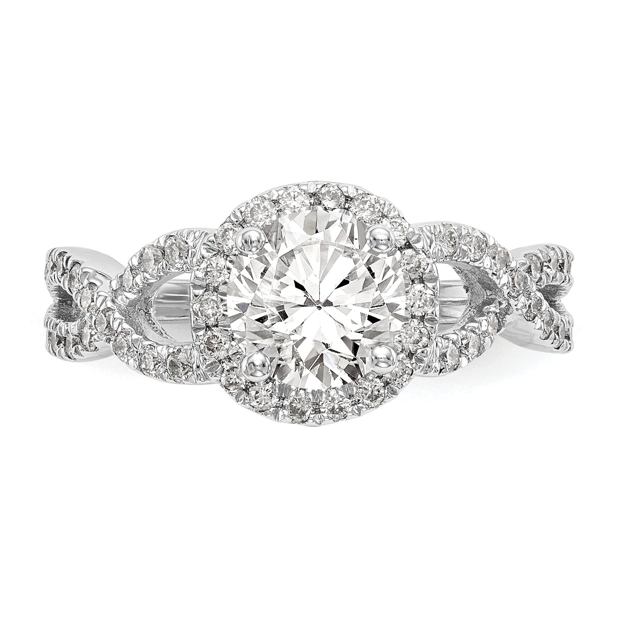 14K White Gold Round Simulated Diamond Halo Engagement Ring