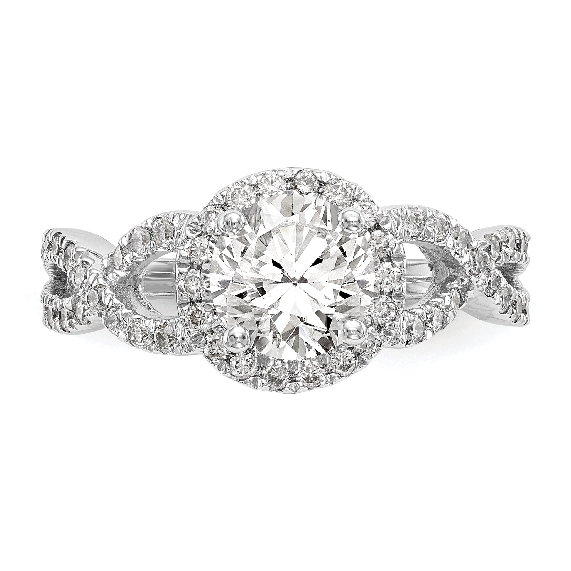 14K White Gold Round Simulated Diamond Halo Engagement Ring