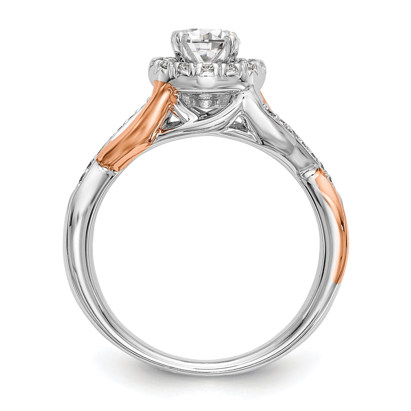 14K Rose and White Gold Round Simulated Diamond Halo Engagement Ring