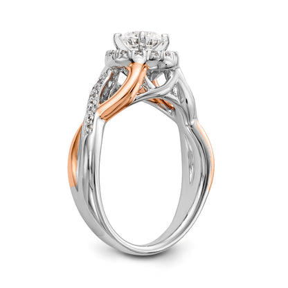 14K Rose and White Gold Round Simulated Diamond Halo Engagement Ring