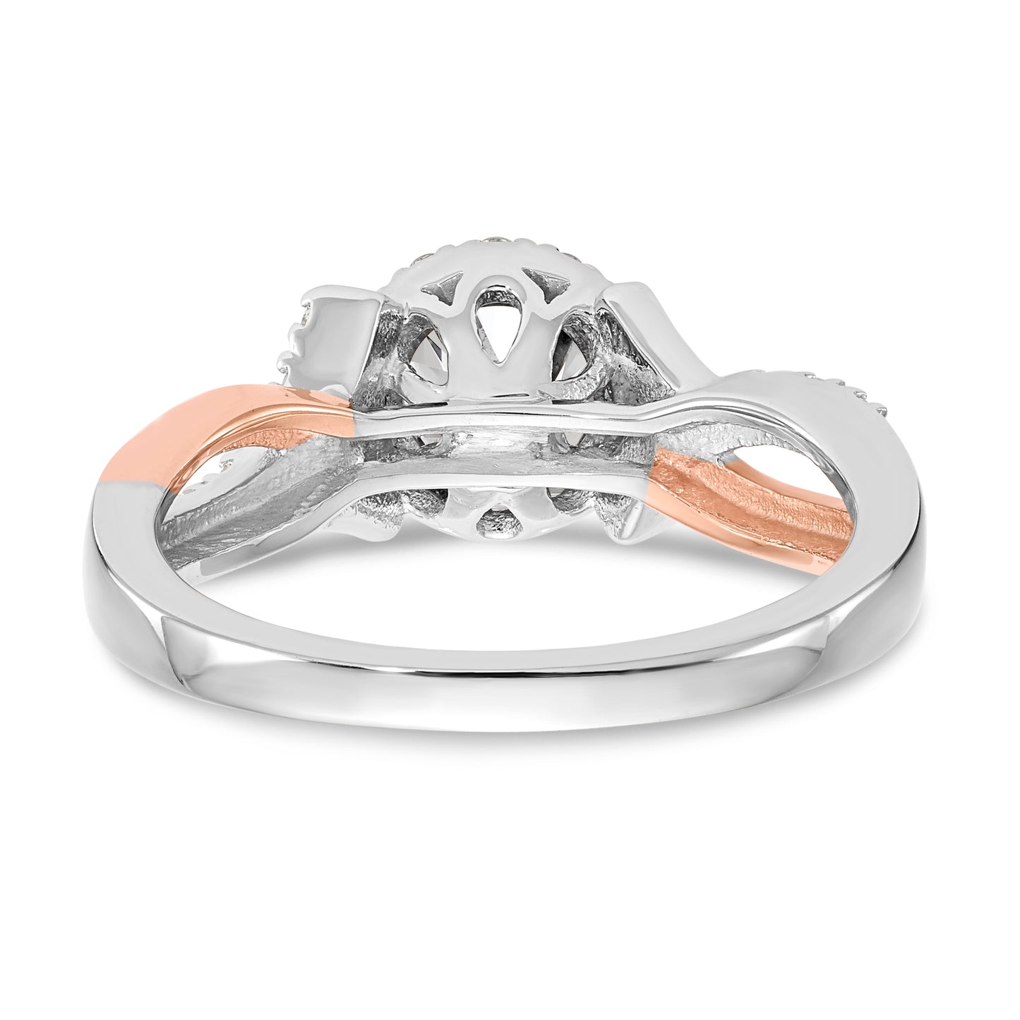 14k Two tone Peg Set Simulated Diamond Halo Engagement Ring