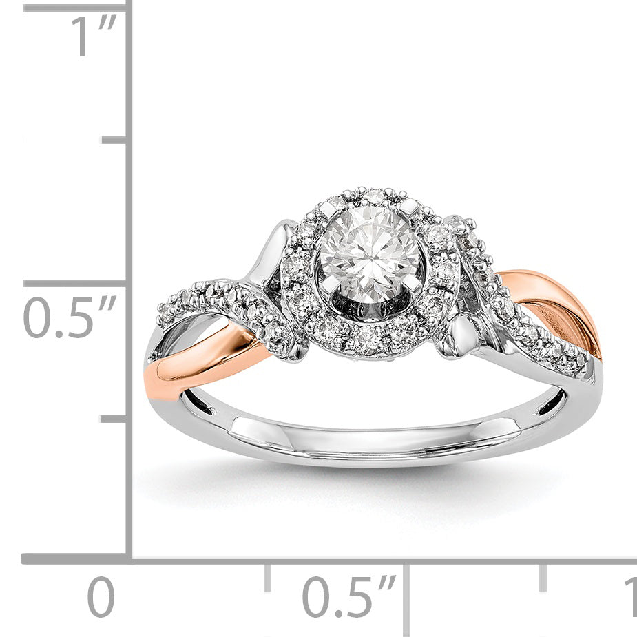 14k Two tone Peg Set Simulated Diamond Halo Engagement Ring