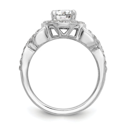 14K White Gold Round Simulated Diamond Halo Engagement Ring