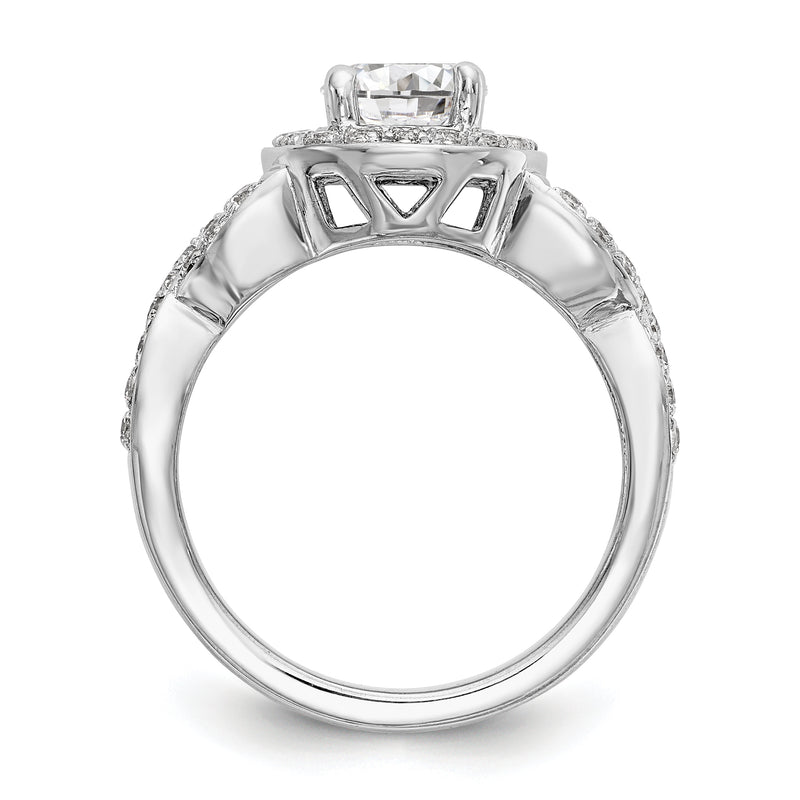 14K White Gold Round Simulated Diamond Halo Engagement Ring