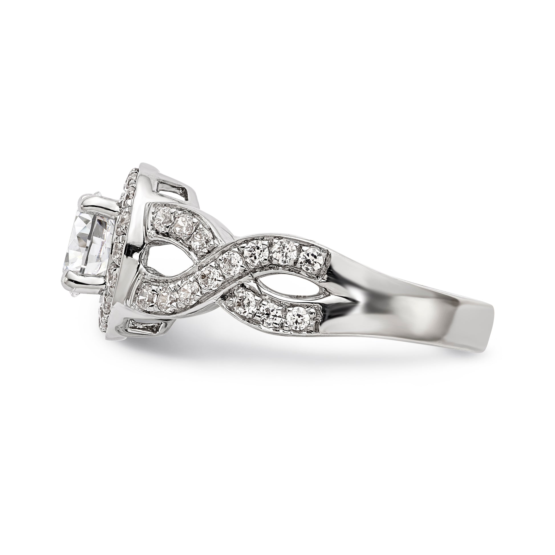 14K White Gold Round Simulated Diamond Halo Engagement Ring