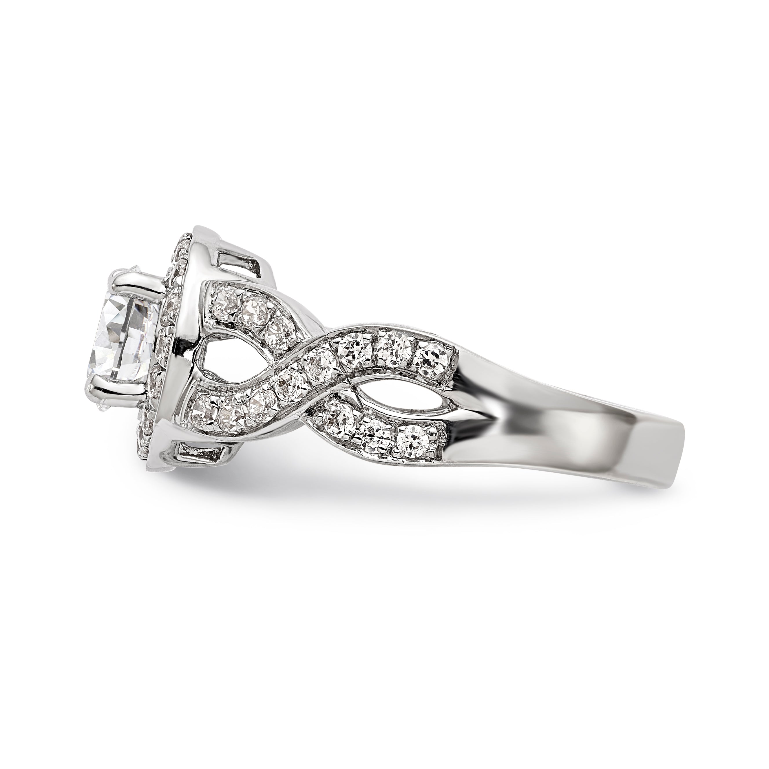 14K White Gold Round Simulated Diamond Halo Engagement Ring