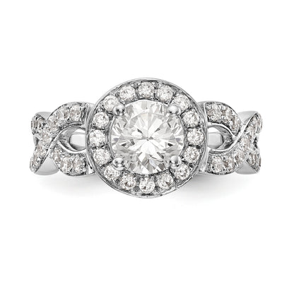 14K White Gold Round Simulated Diamond Halo Engagement Ring
