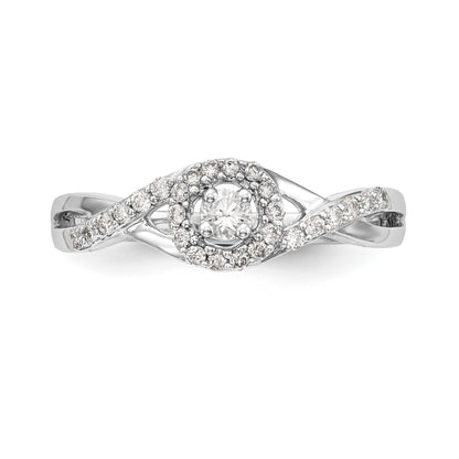 14K White Gold Round Simulated Diamond Halo Engagement Ring