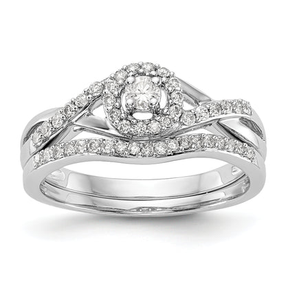 14K White Gold Round Simulated Diamond Halo Engagement Ring