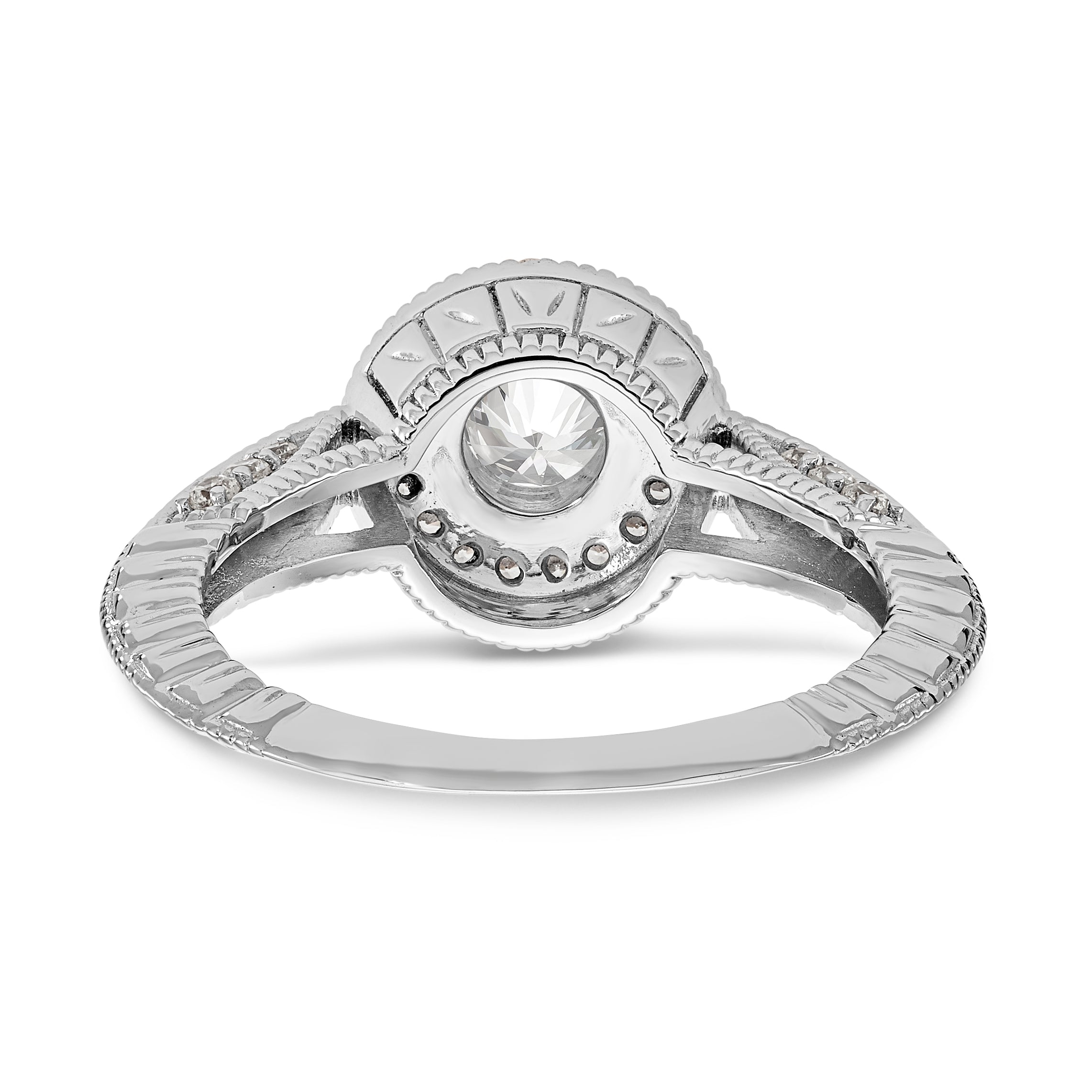 14K White Gold Round Simulated Diamond Halo Engagement Ring