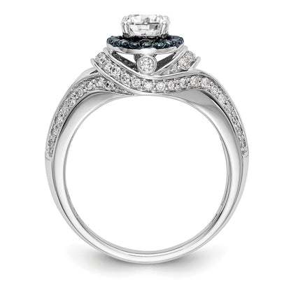 14KW Round Blue and White Simulated Diamond Halo Engagement Ring