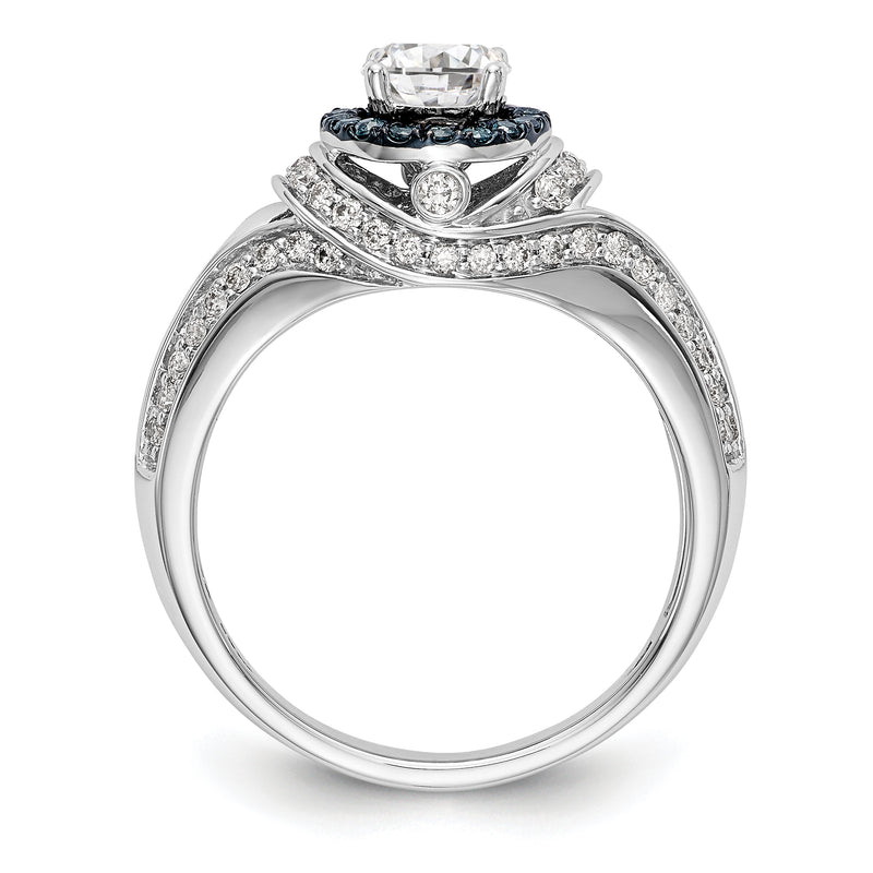 14KW Round Blue and White Simulated Diamond Halo Engagement Ring