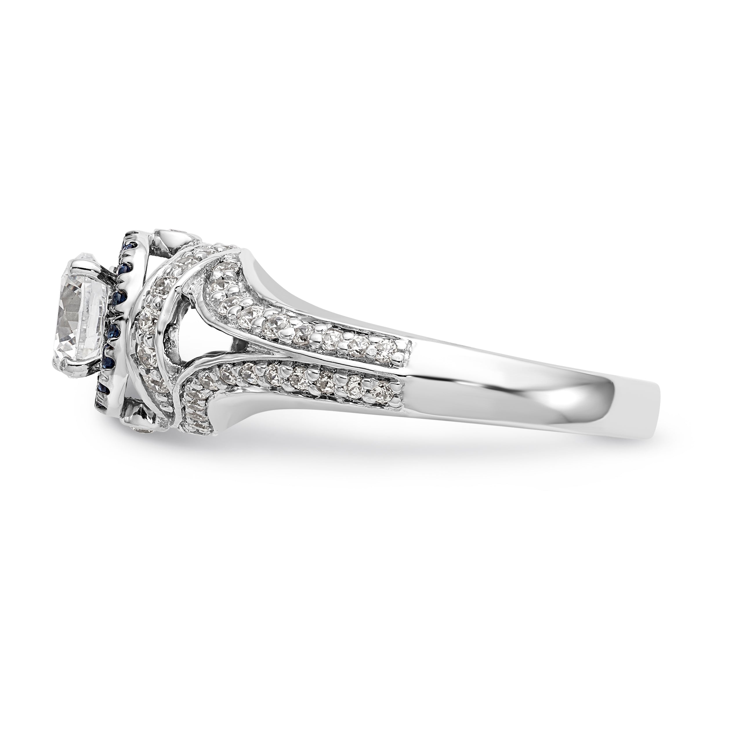 14KW Round Blue and White Simulated Diamond Halo Engagement Ring