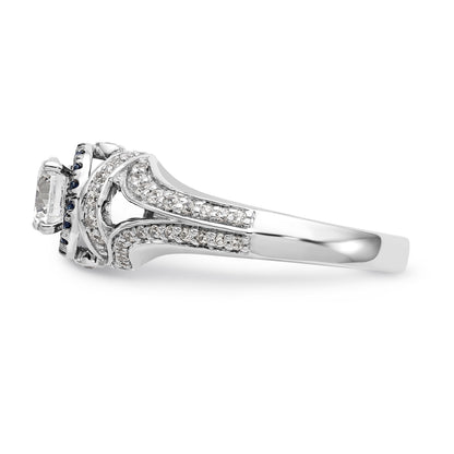 14KW Round Blue and White Simulated Diamond Halo Engagement Ring