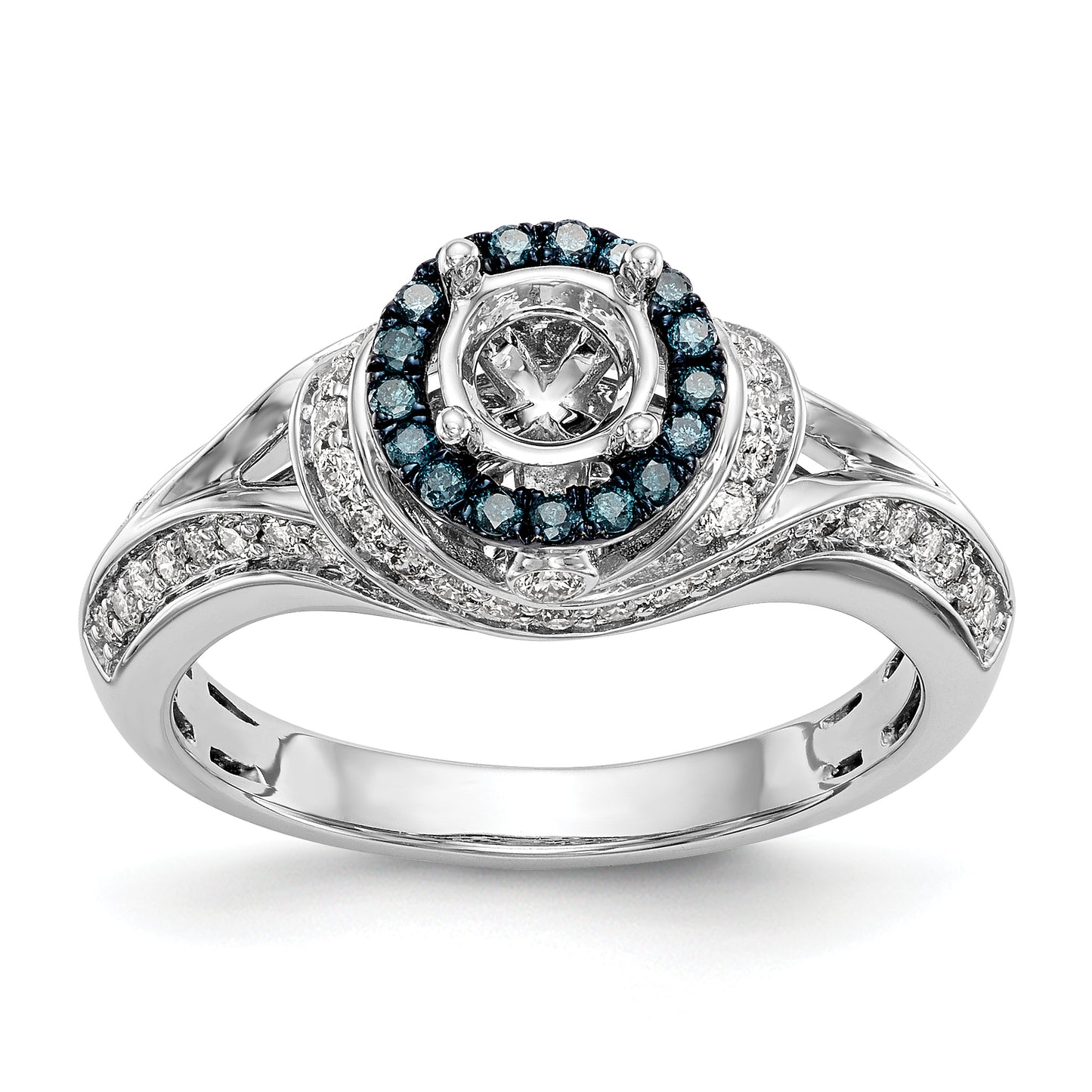 14KW Round Blue and White Simulated Diamond Halo Engagement Ring