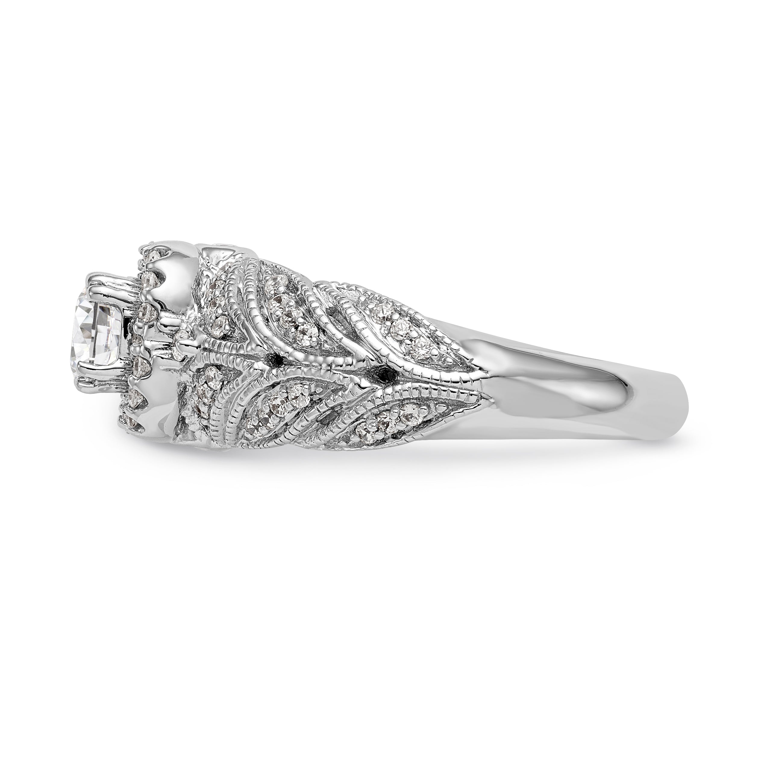 14K White Gold Round Simulated Diamond Halo Engagement Ring