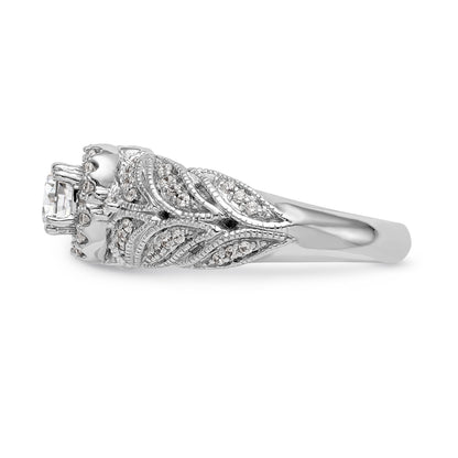 14K White Gold Round Simulated Diamond Halo Engagement Ring