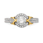 14K Two tone Peg Set Simulated Diamond Halo Engagement Ring