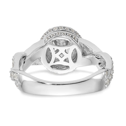 14K White Gold Peg Set Simulated Diamond Halo Engagement Ring