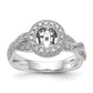 14K White Gold Peg Set Simulated Diamond Halo Engagement Ring