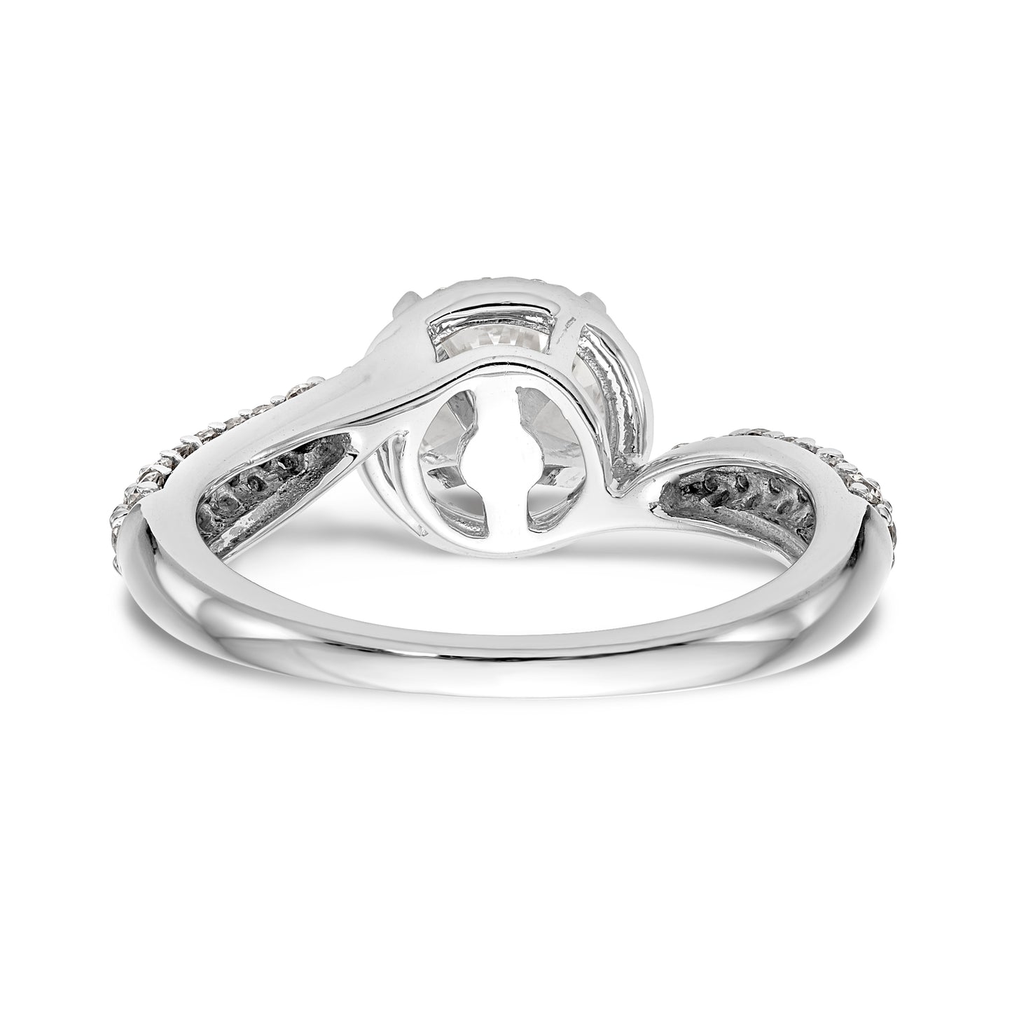 14K White Gold Peg Set Simulated Diamond Halo Engagement Ring