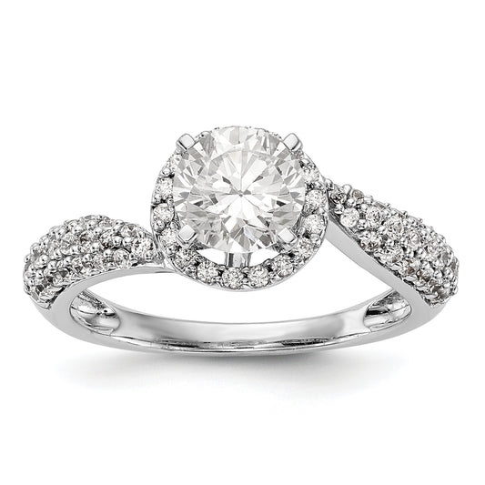14K White Gold Peg Set Simulated Diamond Halo Engagement Ring