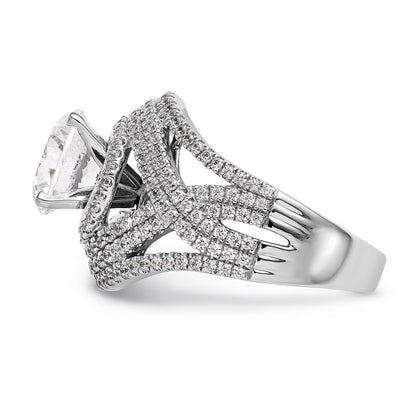 14K White Gold Peg Set Simulated Diamond Halo Engagement Ring