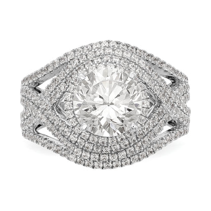 14K White Gold Peg Set Simulated Diamond Halo Engagement Ring