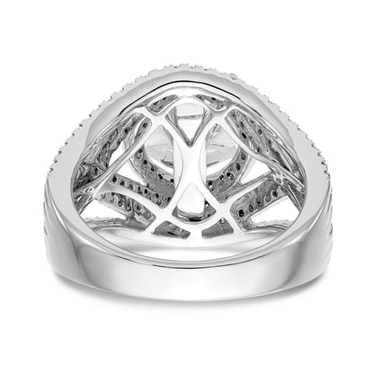 14K White Gold Peg Set Simulated Diamond Halo Engagement Ring