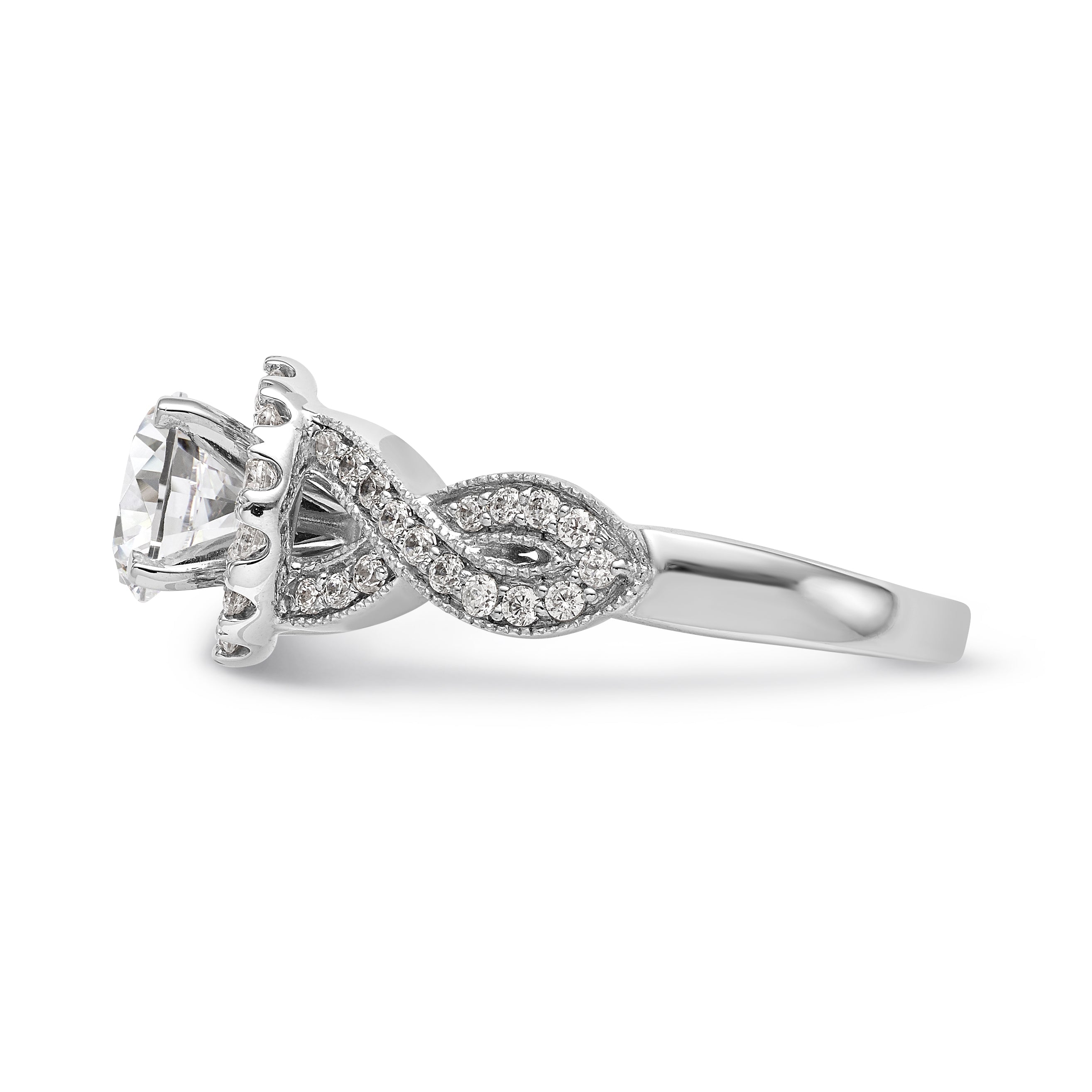 14K White Gold Peg Set Simulated Diamond Halo Engagement Ring