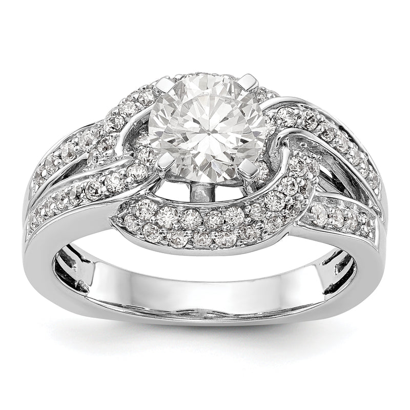 14K White Gold Peg Set Simulated Diamond Halo Engagement Ring