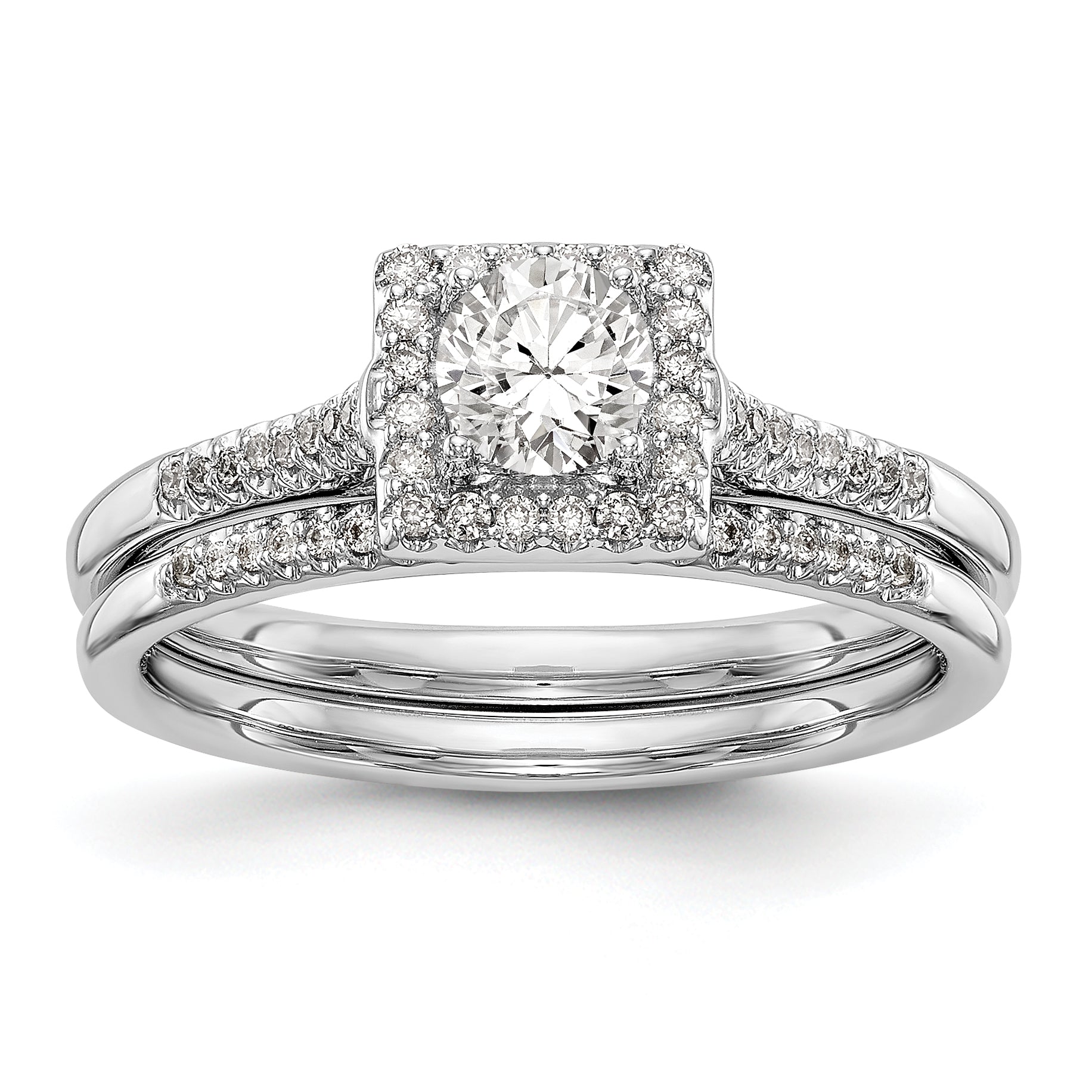 14KW Round Simulated Diamond Halo Engagement Ring