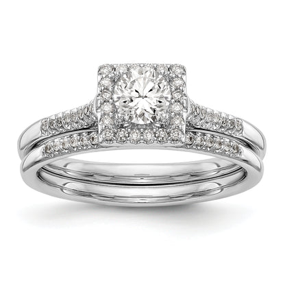 14KW Round Simulated Diamond Halo Engagement Ring