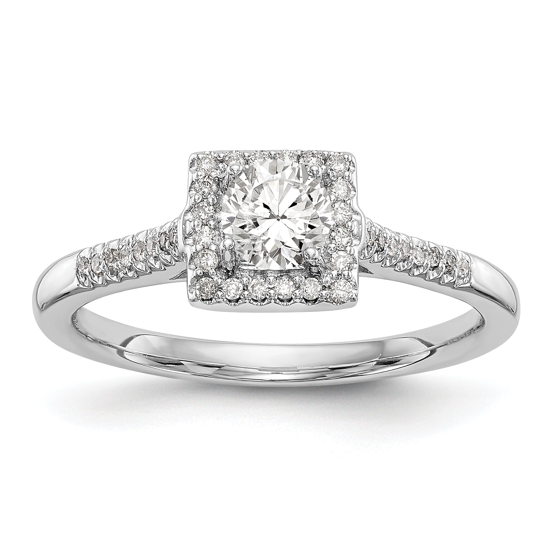 14KW Round Simulated Diamond Halo Engagement Ring