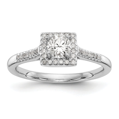 14KW Round Simulated Diamond Halo Engagement Ring