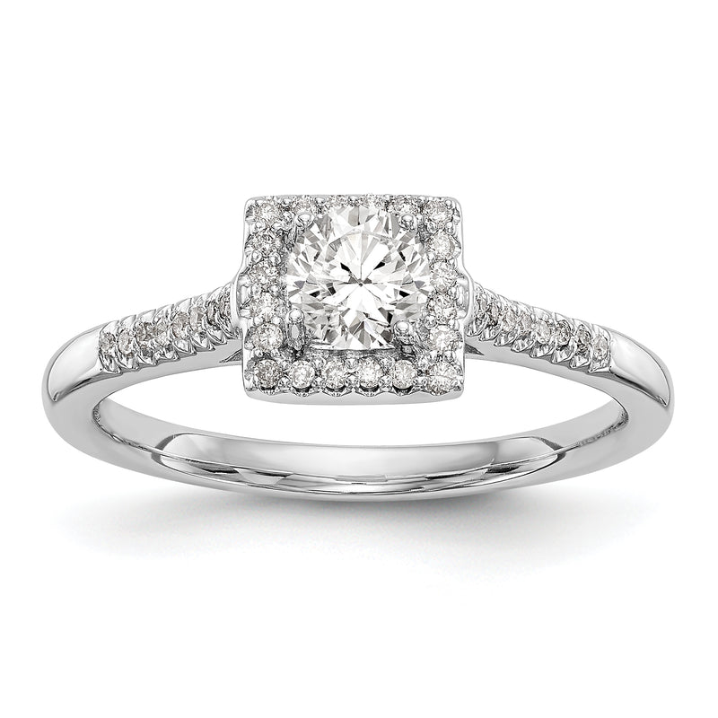 14KW Round Simulated Diamond Halo Engagement Ring
