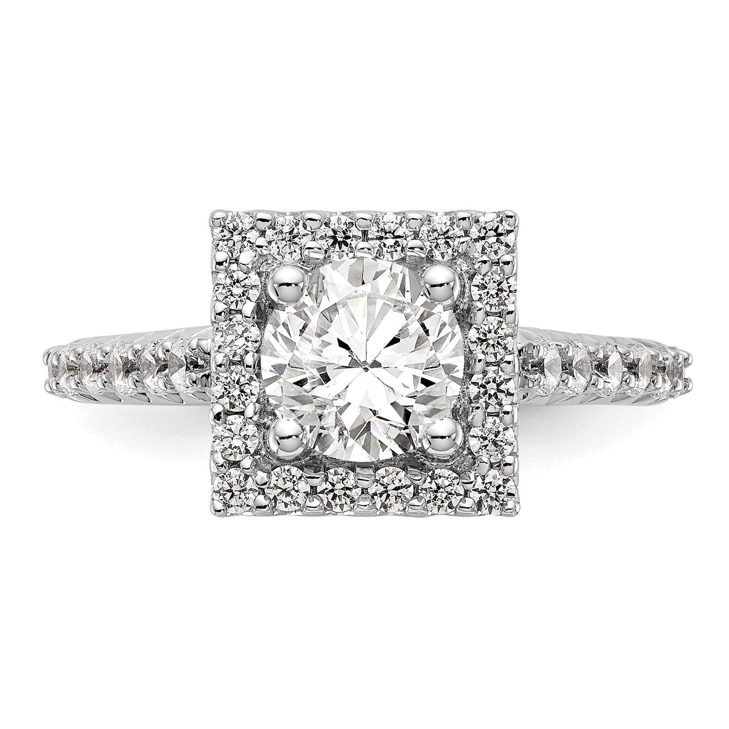 14KW Round Simulated Diamond Halo Engagement Ring