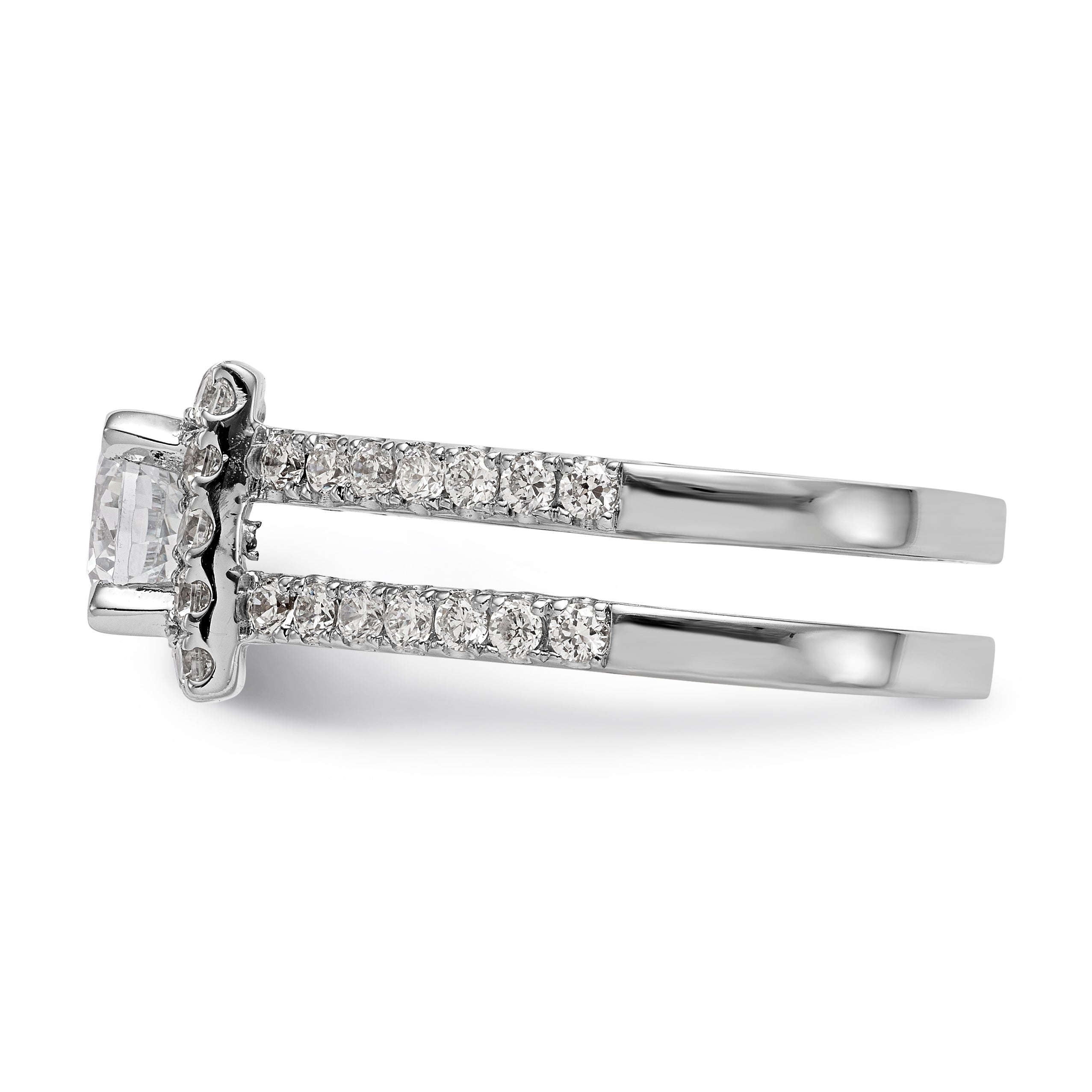 14KW Round Simulated Diamond Square Halo Engagement Ring