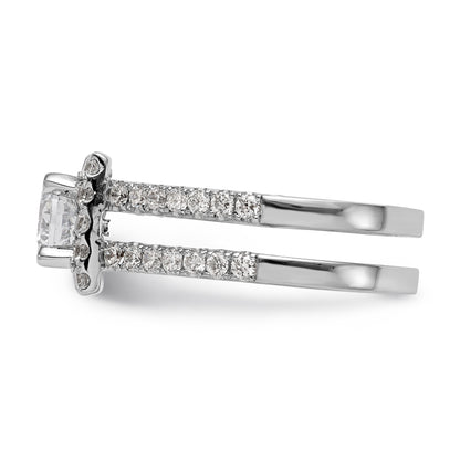 14KW Round Simulated Diamond Square Halo Engagement Ring