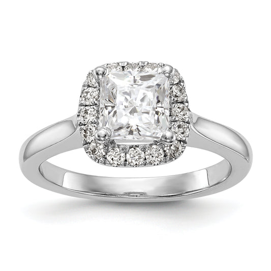 14K White Gold Princess Simulated Diamond Cushion Halo Engagement Ring