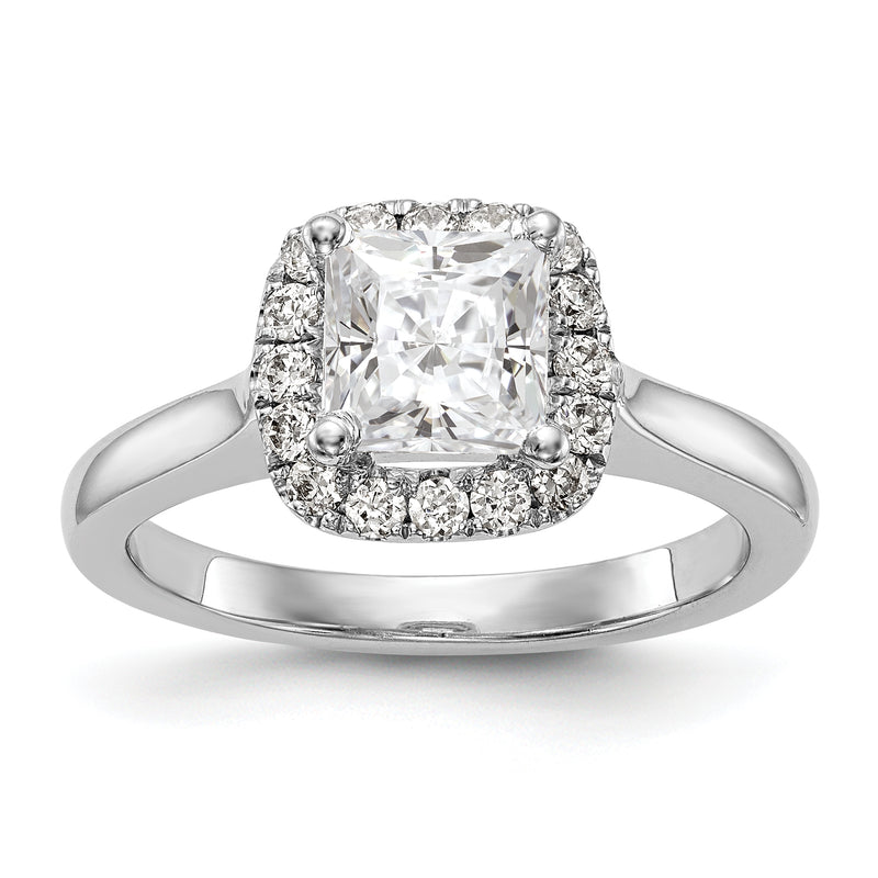 14K White Gold Princess Simulated Diamond Cushion Halo Engagement Ring