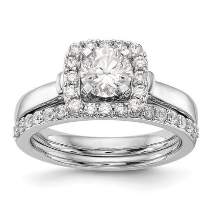 14kw Peg Set Simulated Diamond Cushion Halo Engagement Ring