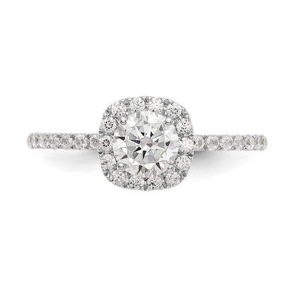 14K White Gold Round Simulated Diamond Cushion Halo Engagement Ring