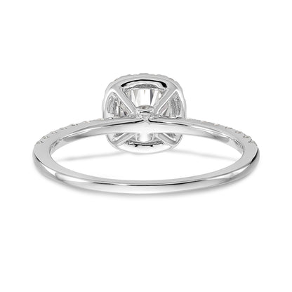 14K White Gold Round Simulated Diamond Cushion Halo Engagement Ring