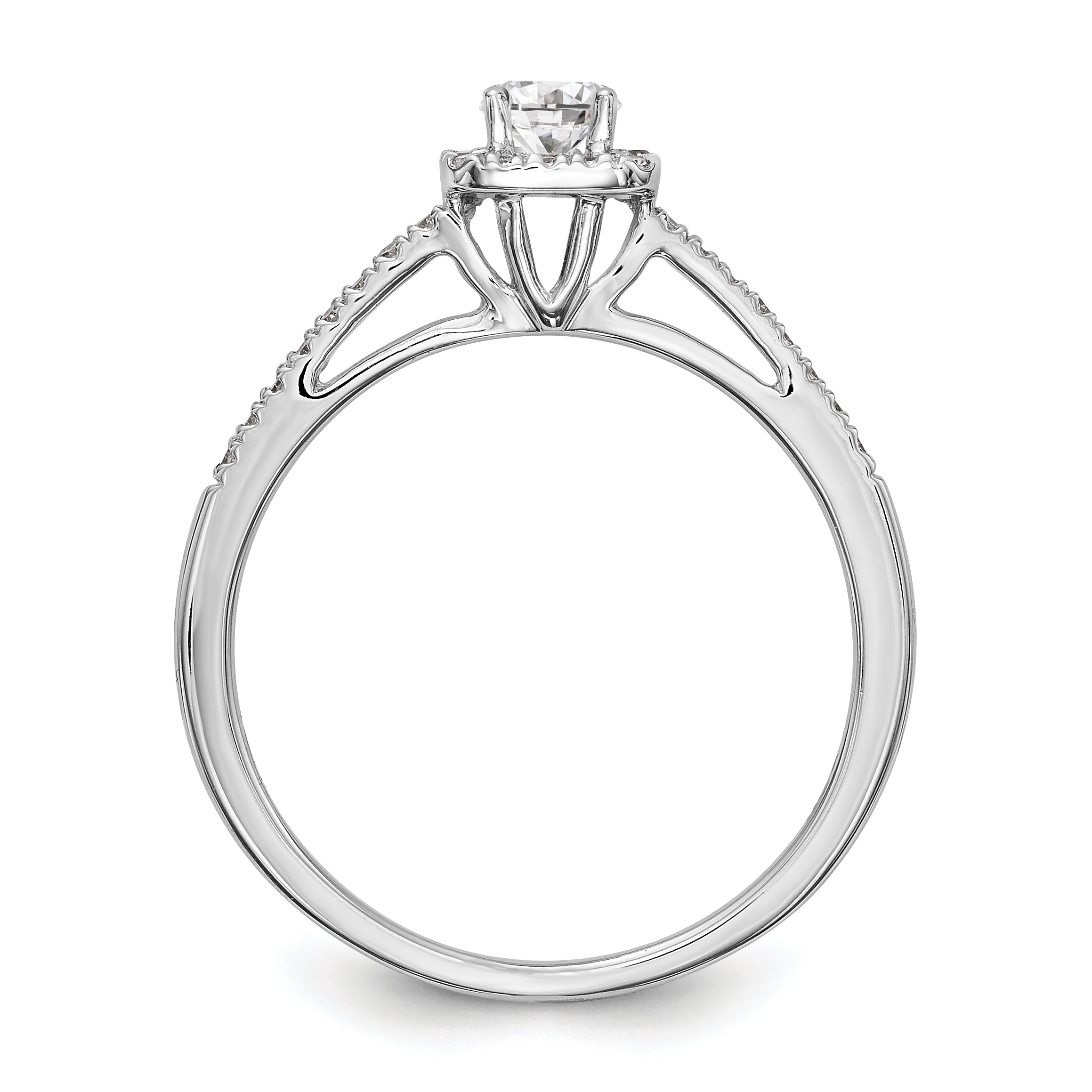 14K White Gold Round Simulated Diamond Cushion Halo Engagement Ring