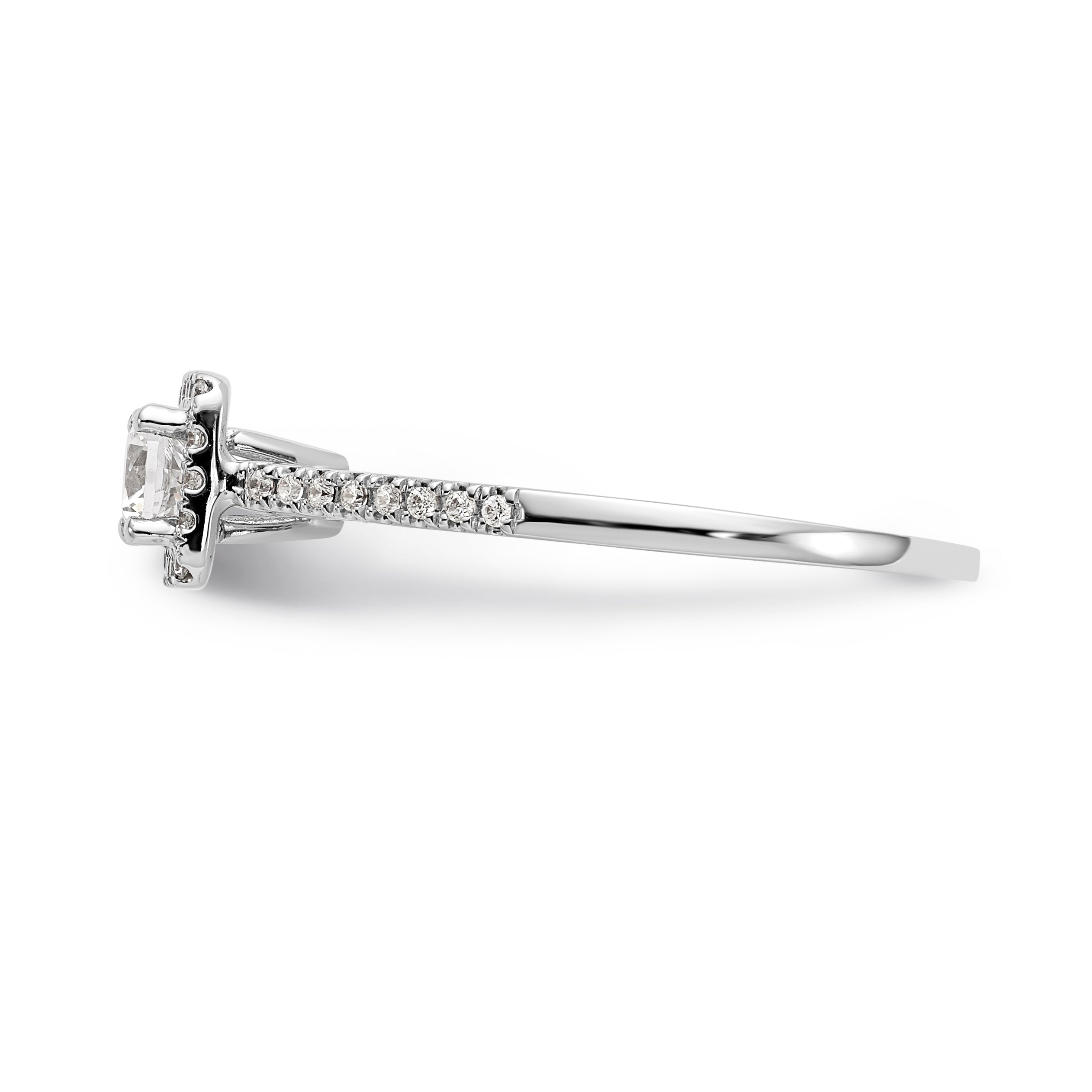 14K White Gold Round Simulated Diamond Cushion Halo Engagement Ring